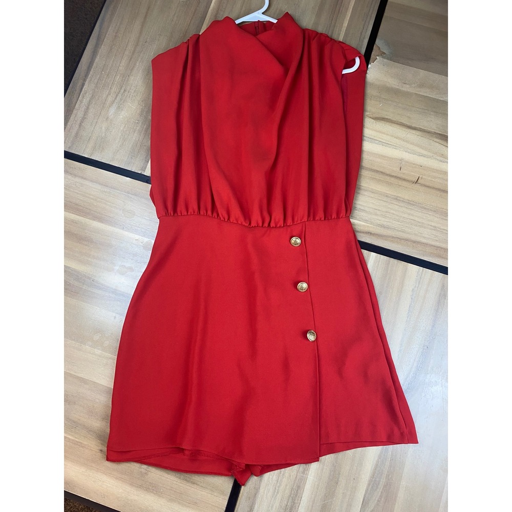 ZARA Red Sleeveless Mock Neck Button Front Mini Dress Romper Jumpsuit‎ L